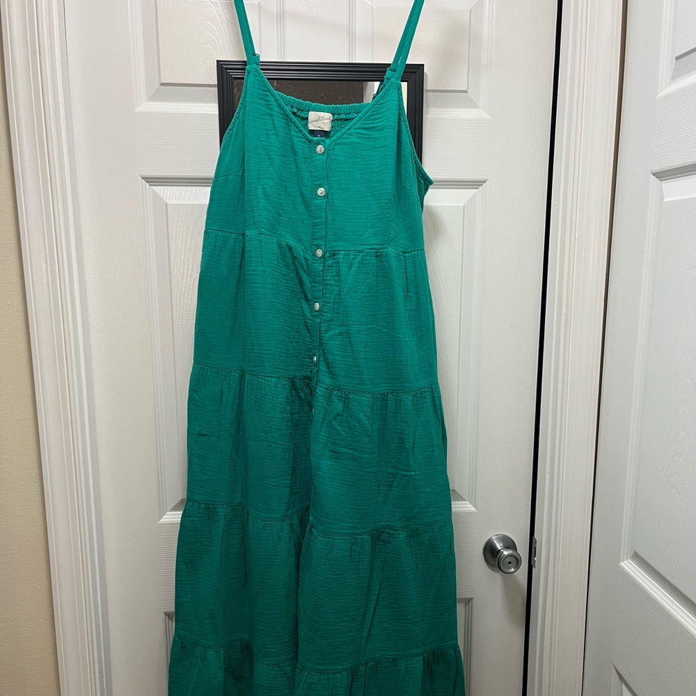 Universal Thread Green Sleeveless Button-Down Maxi Dress